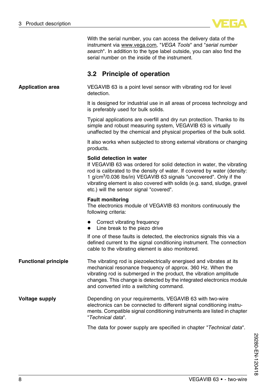 2 principle of operation | VEGA VEGAVIB 63 - two-wire User Manual | Page 8 / 40