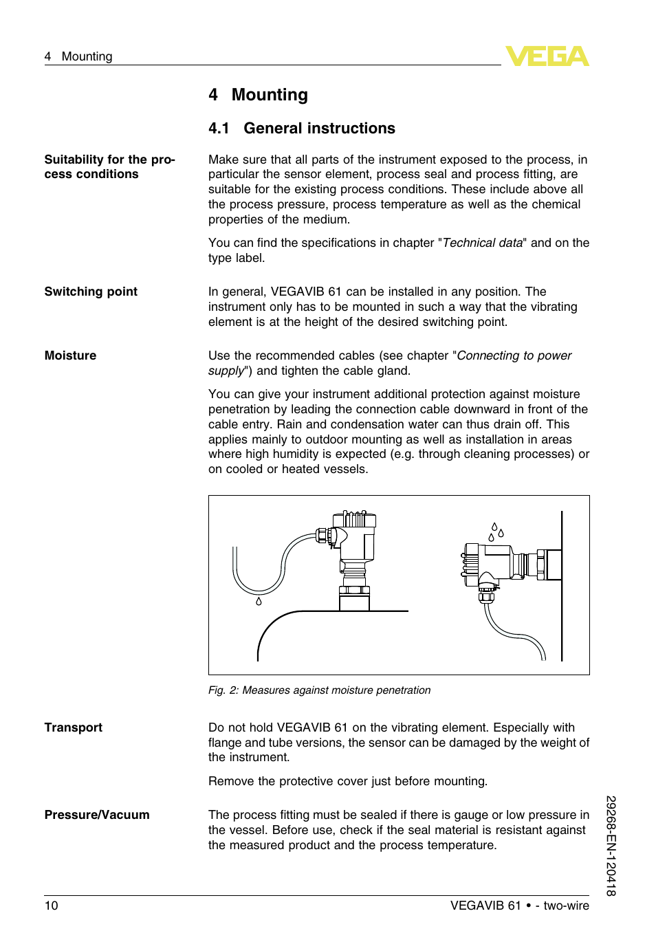 4 mounting, 1 general instructions, 4mounting | VEGA VEGAVIB 61 - two-wire User Manual | Page 10 / 40