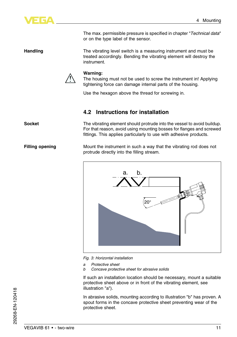 2 instructions for installation, A. b | VEGA VEGAVIB 61 - two-wire User Manual | Page 11 / 40