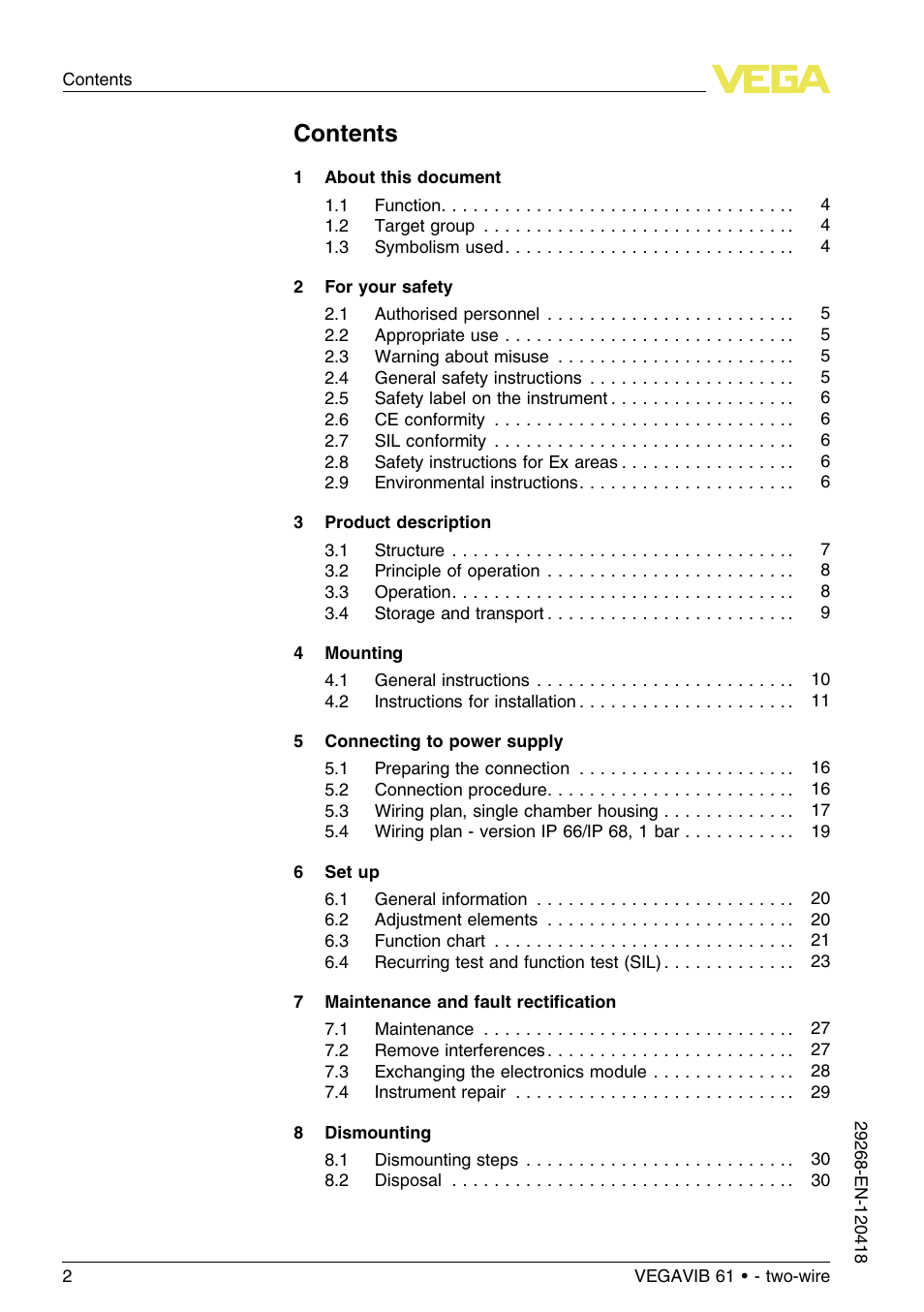 VEGA VEGAVIB 61 - two-wire User Manual | Page 2 / 40