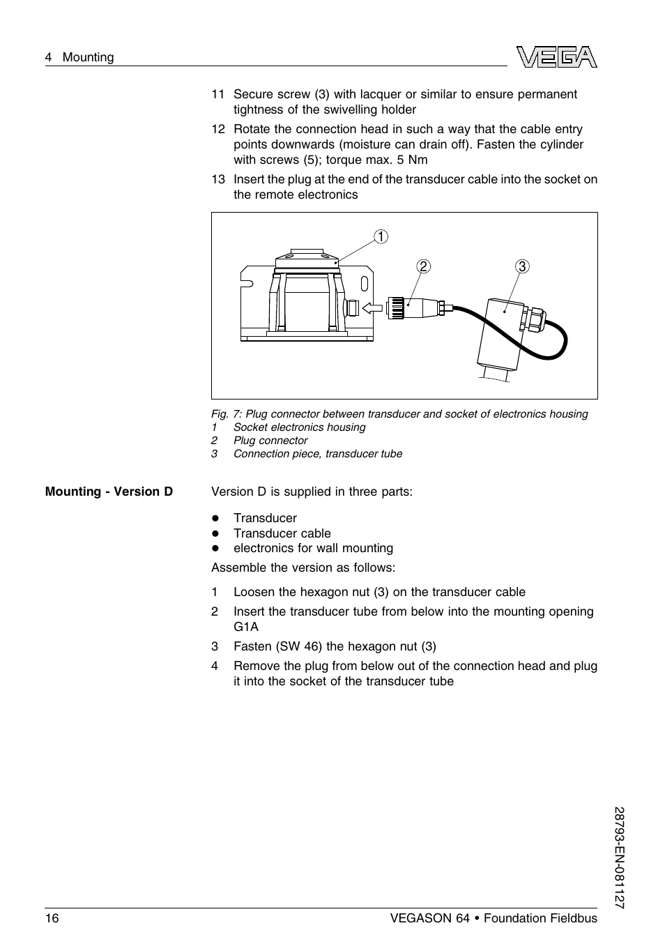 VEGA VEGASON 64 Foundation Fieldbus User Manual | Page 16 / 64