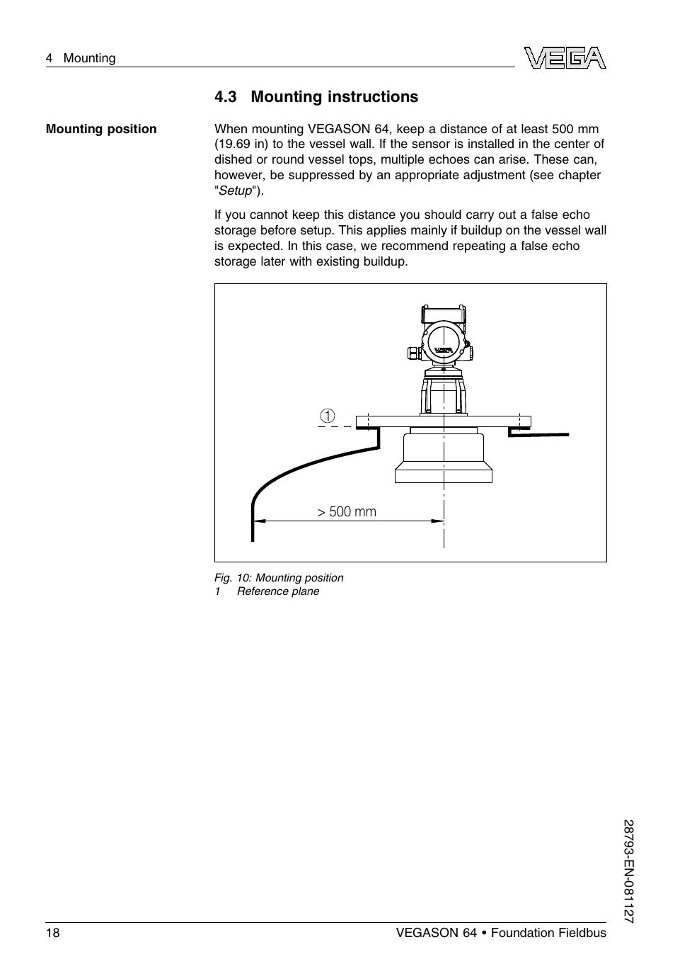 3 mounting instructions | VEGA VEGASON 64 Foundation Fieldbus User Manual | Page 18 / 64