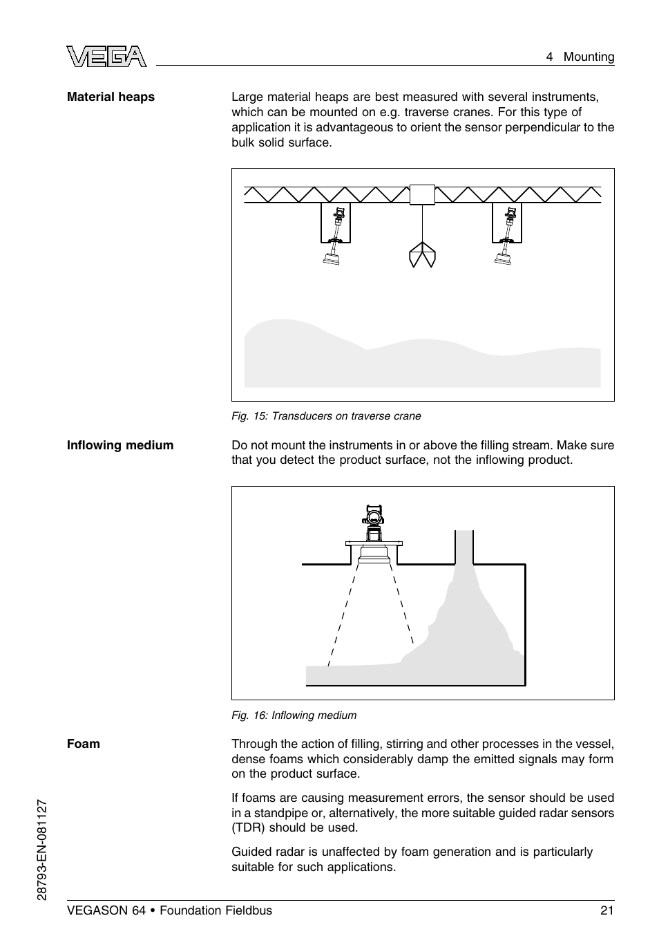 VEGA VEGASON 64 Foundation Fieldbus User Manual | Page 21 / 64