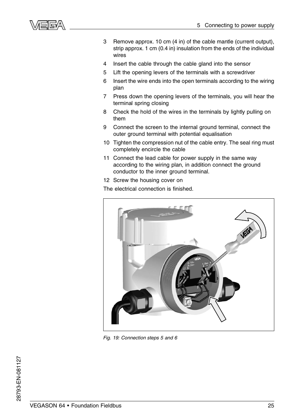 VEGA VEGASON 64 Foundation Fieldbus User Manual | Page 25 / 64