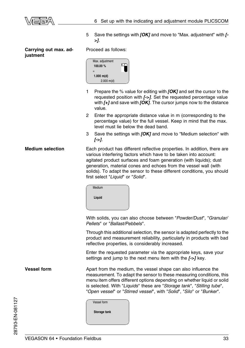 VEGA VEGASON 64 Foundation Fieldbus User Manual | Page 33 / 64