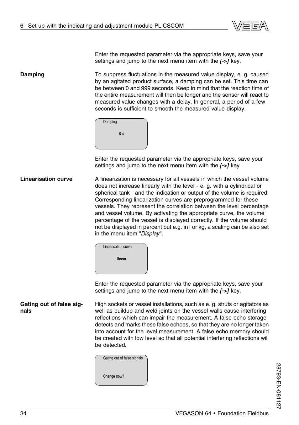 VEGA VEGASON 64 Foundation Fieldbus User Manual | Page 34 / 64