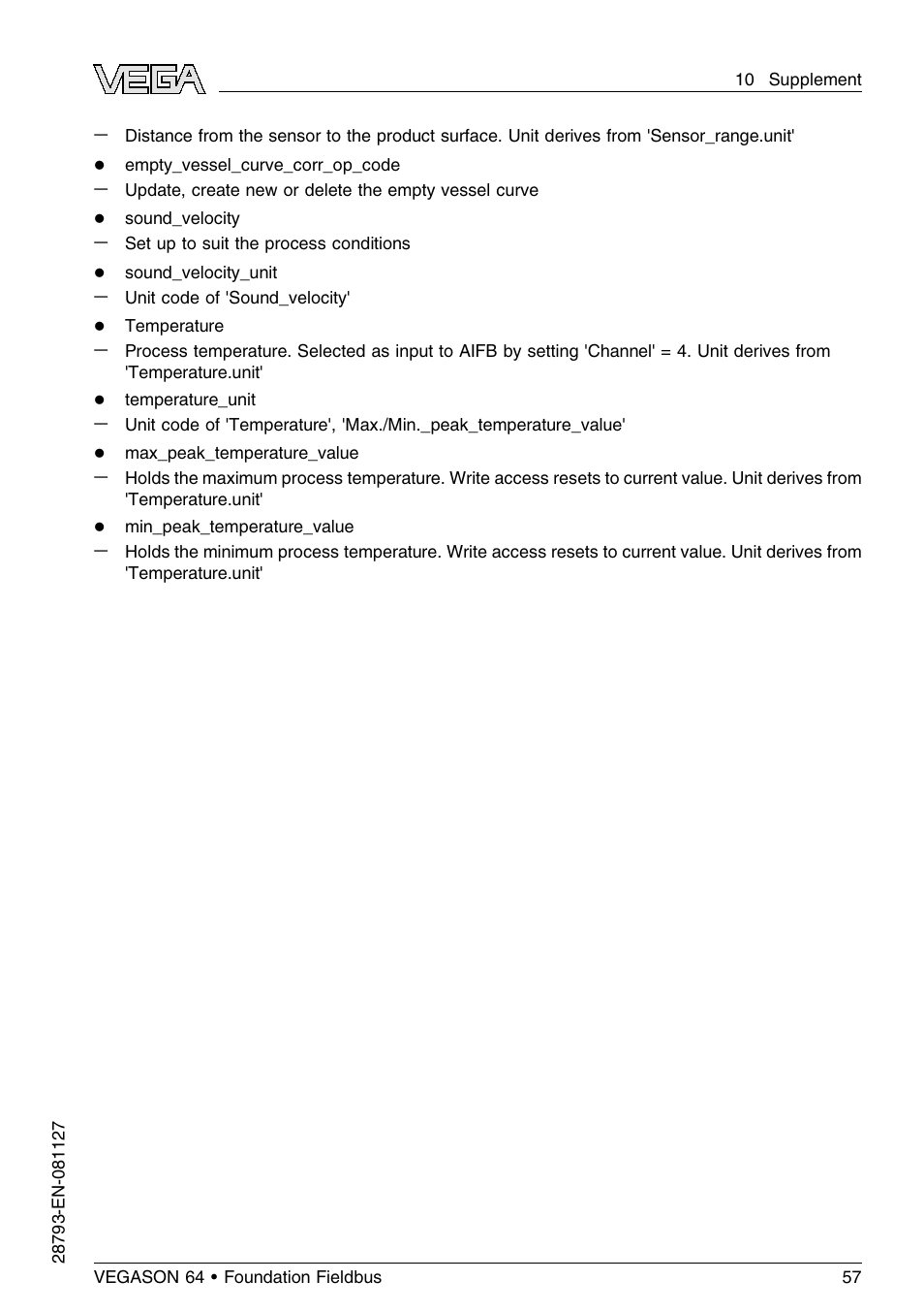 VEGA VEGASON 64 Foundation Fieldbus User Manual | Page 57 / 64