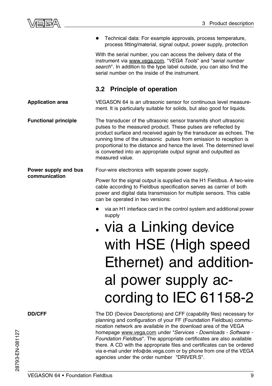 2 principle of operation | VEGA VEGASON 64 Foundation Fieldbus User Manual | Page 9 / 64