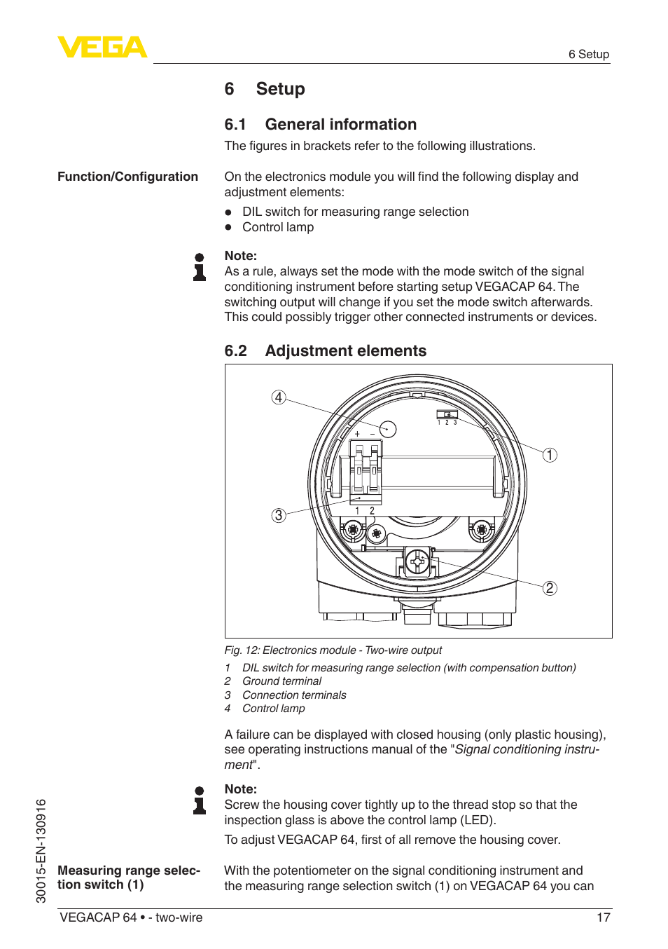 6 setup, 1 general information, 2 adjustment elements | VEGA VEGACAP 64 - two-wire User Manual | Page 17 / 32