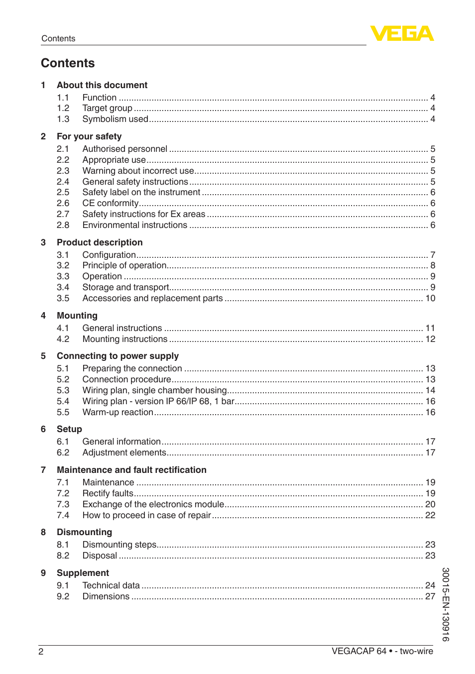 VEGA VEGACAP 64 - two-wire User Manual | Page 2 / 32