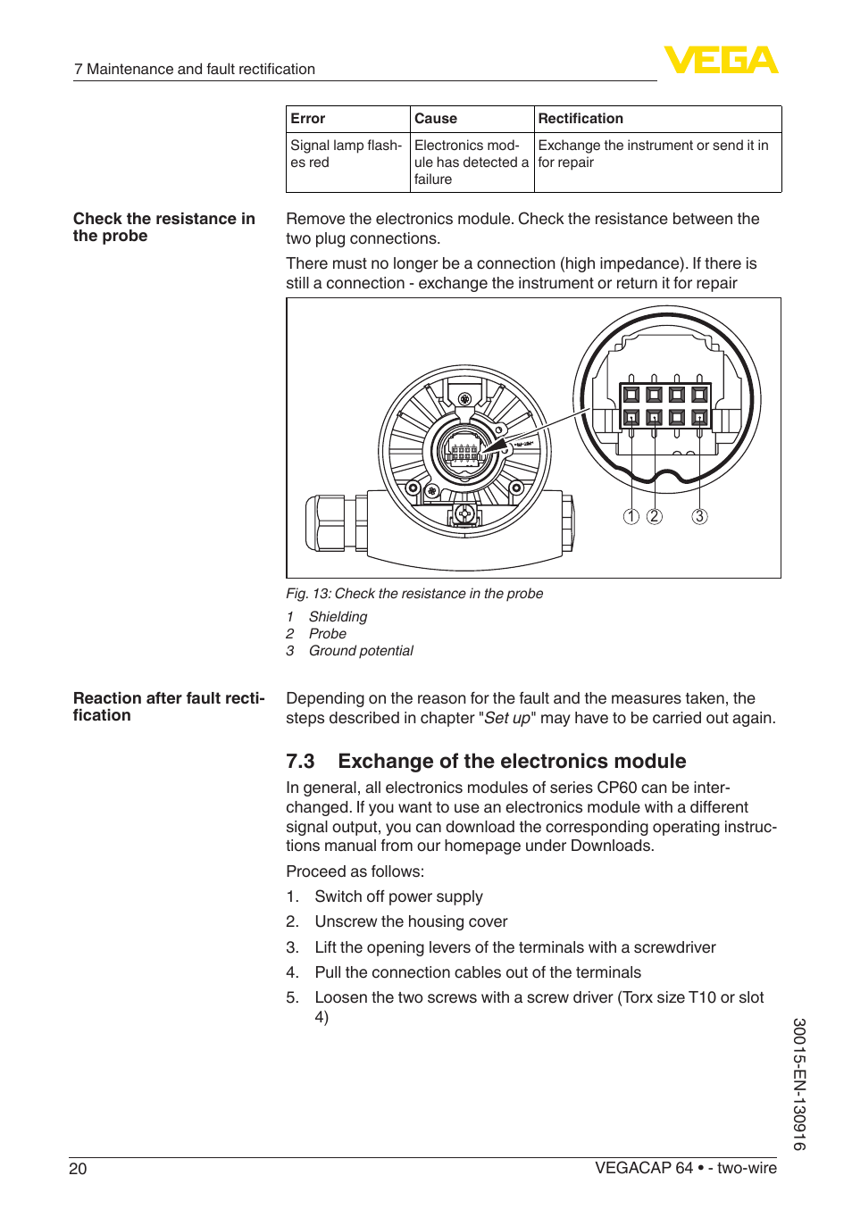 3 exchange of the electronics module | VEGA VEGACAP 64 - two-wire User Manual | Page 20 / 32