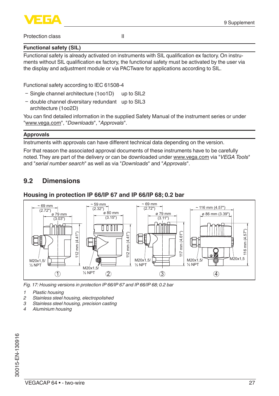 2 dimensions | VEGA VEGACAP 64 - two-wire User Manual | Page 27 / 32