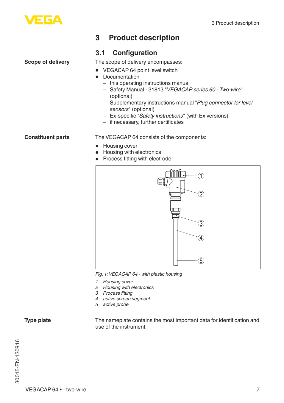3 product description, 1 configuration | VEGA VEGACAP 64 - two-wire User Manual | Page 7 / 32