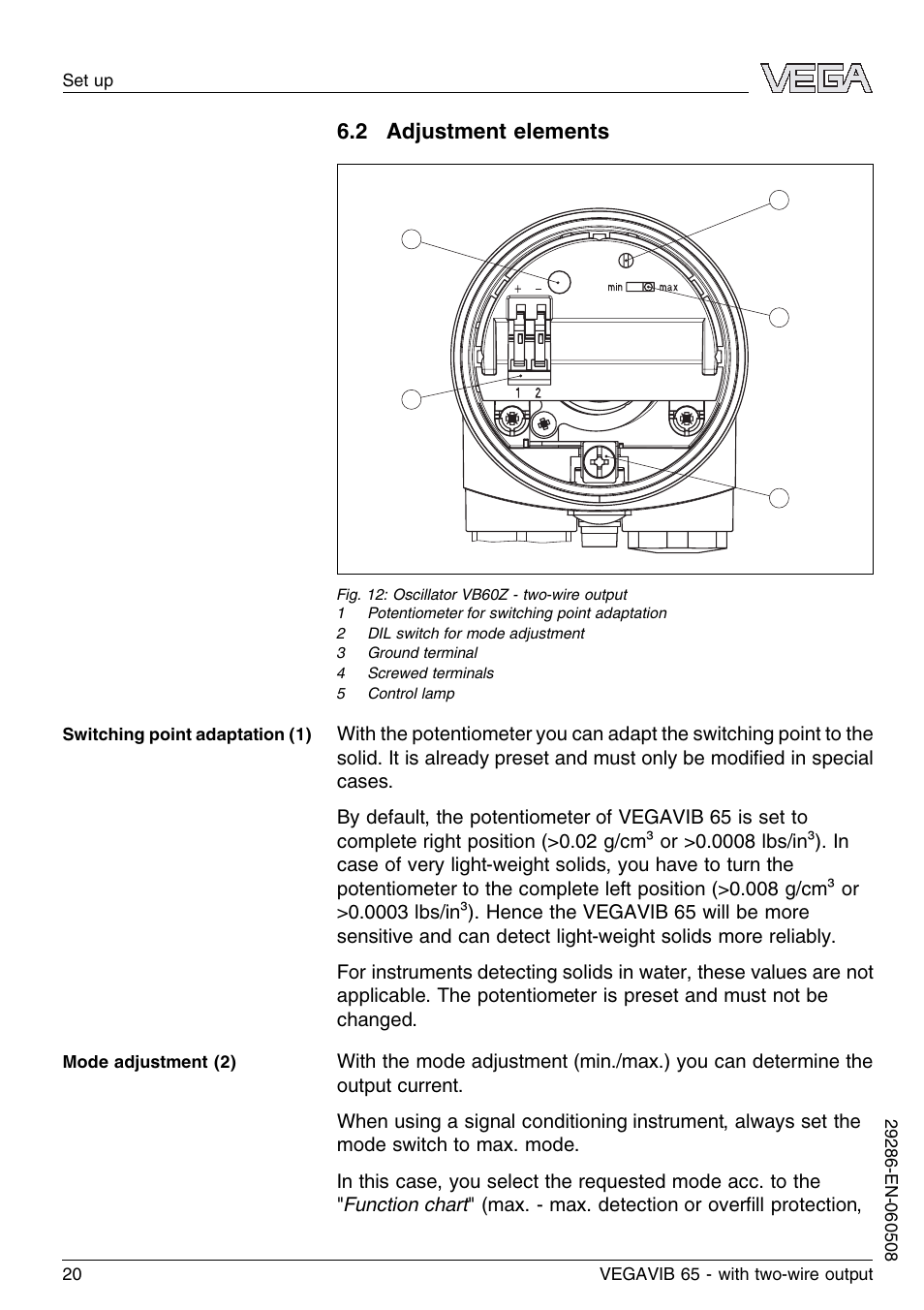 2 adjustment elements | VEGA VEGAVIB 65 - two-wire User Manual | Page 20 / 40