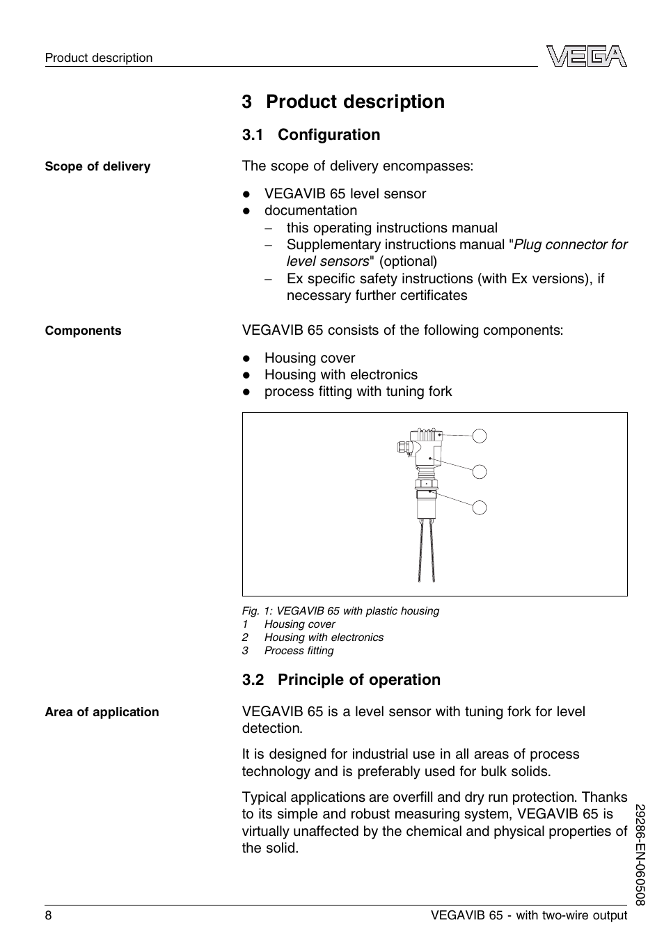 3 product description, 1 configuration, 2 principle of operation | VEGA VEGAVIB 65 - two-wire User Manual | Page 8 / 40