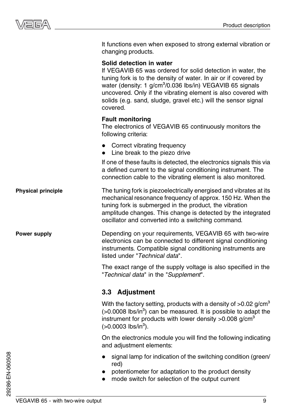 3 adjustment | VEGA VEGAVIB 65 - two-wire User Manual | Page 9 / 40