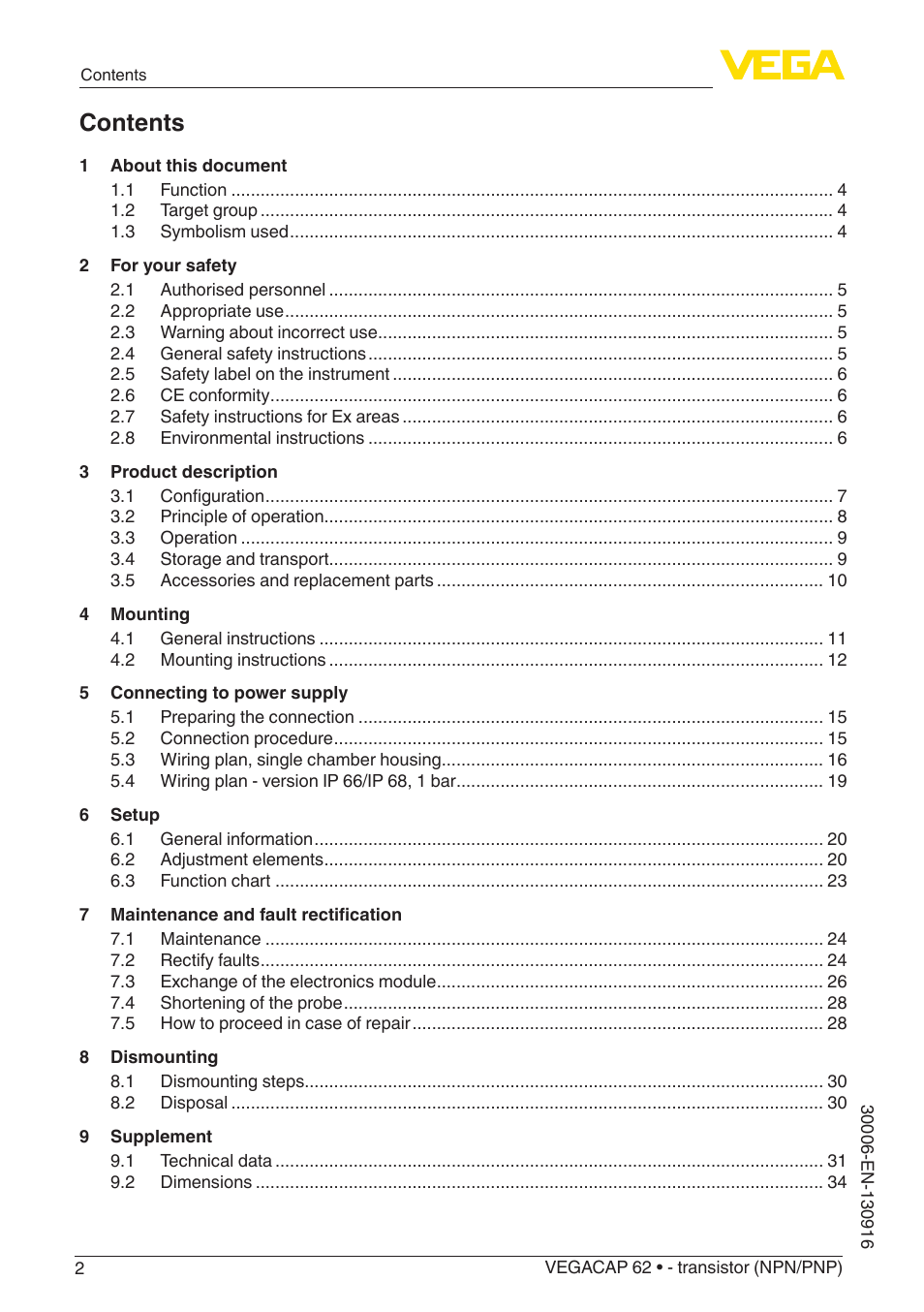 VEGA VEGACAP 62 - transistor (NPN_PNP) User Manual | Page 2 / 44