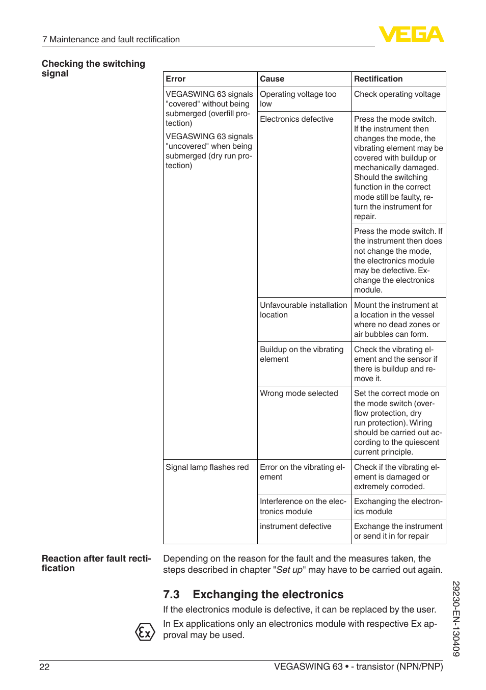 3 exchanging the electronics | VEGA VEGASWING 63 - transistor (NPN-PNP) User Manual | Page 22 / 36