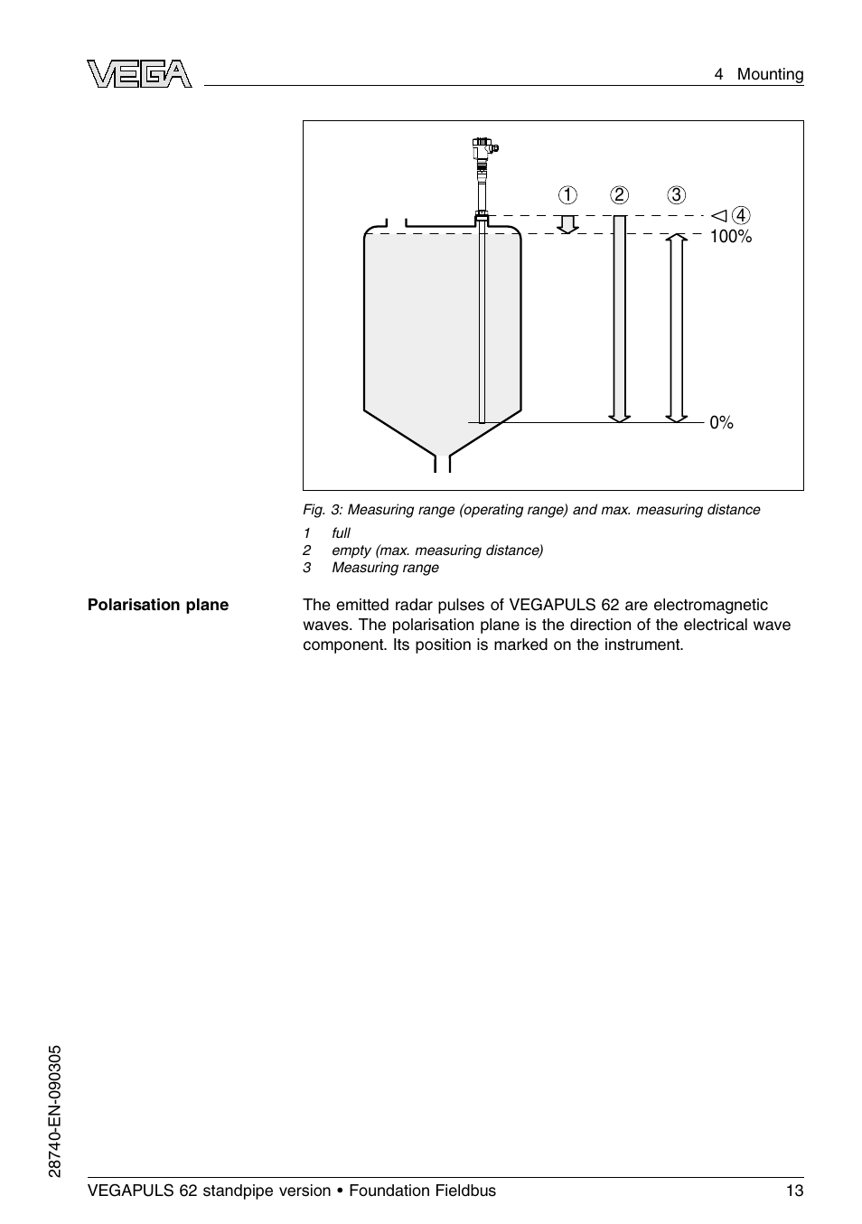 VEGA VEGAPULS 62 (≥ 2.0.0 - ≤ 3.8) standpipe ver. Foundation Fieldbus User Manual | Page 13 / 64