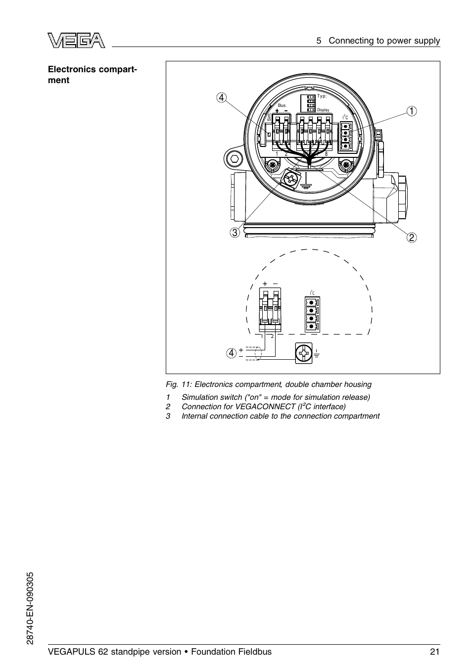 VEGA VEGAPULS 62 (≥ 2.0.0 - ≤ 3.8) standpipe ver. Foundation Fieldbus User Manual | Page 21 / 64