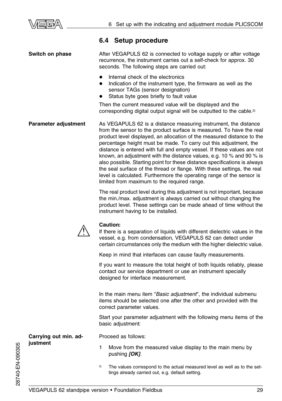 4 setup procedure | VEGA VEGAPULS 62 (≥ 2.0.0 - ≤ 3.8) standpipe ver. Foundation Fieldbus User Manual | Page 29 / 64