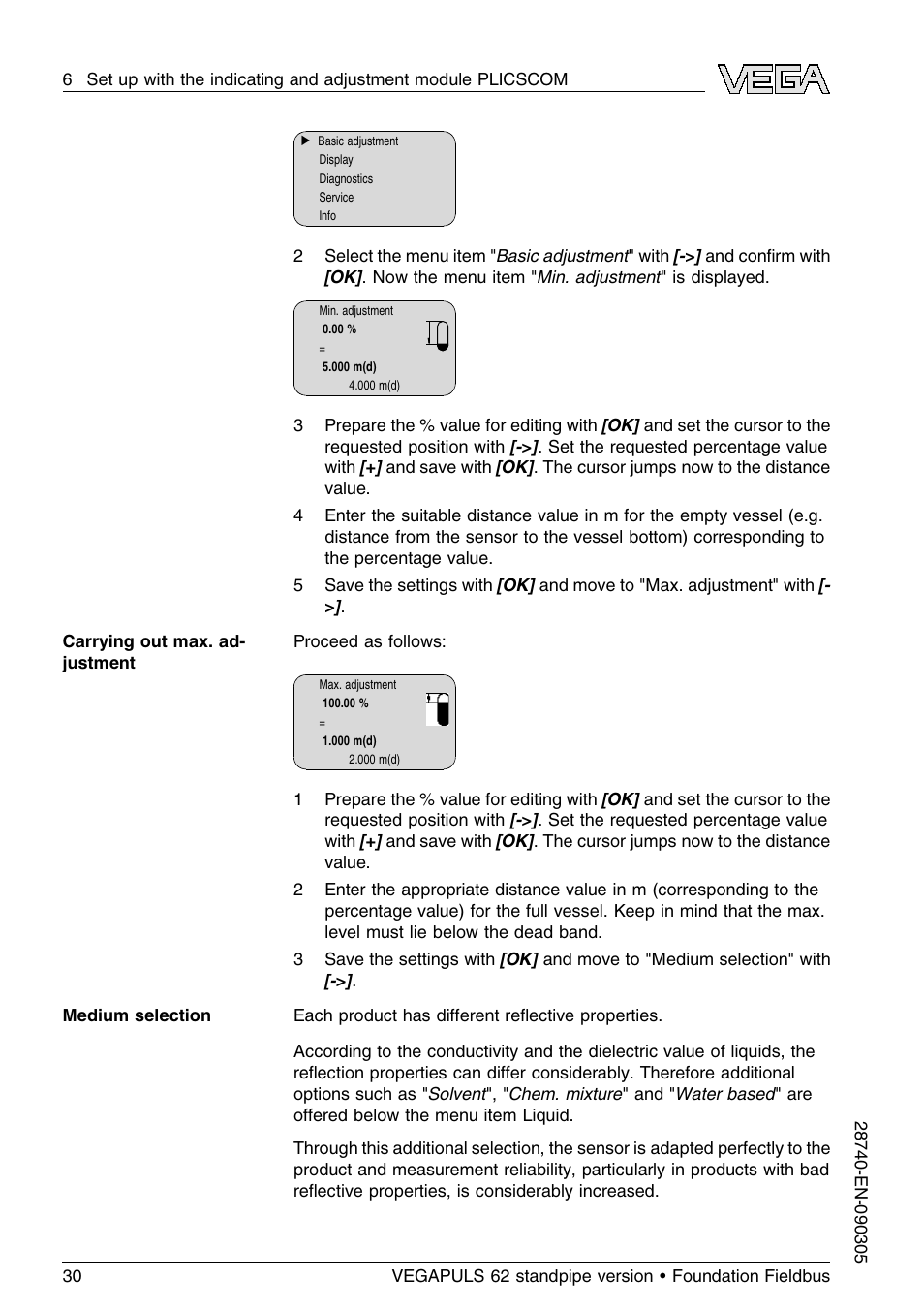 VEGA VEGAPULS 62 (≥ 2.0.0 - ≤ 3.8) standpipe ver. Foundation Fieldbus User Manual | Page 30 / 64