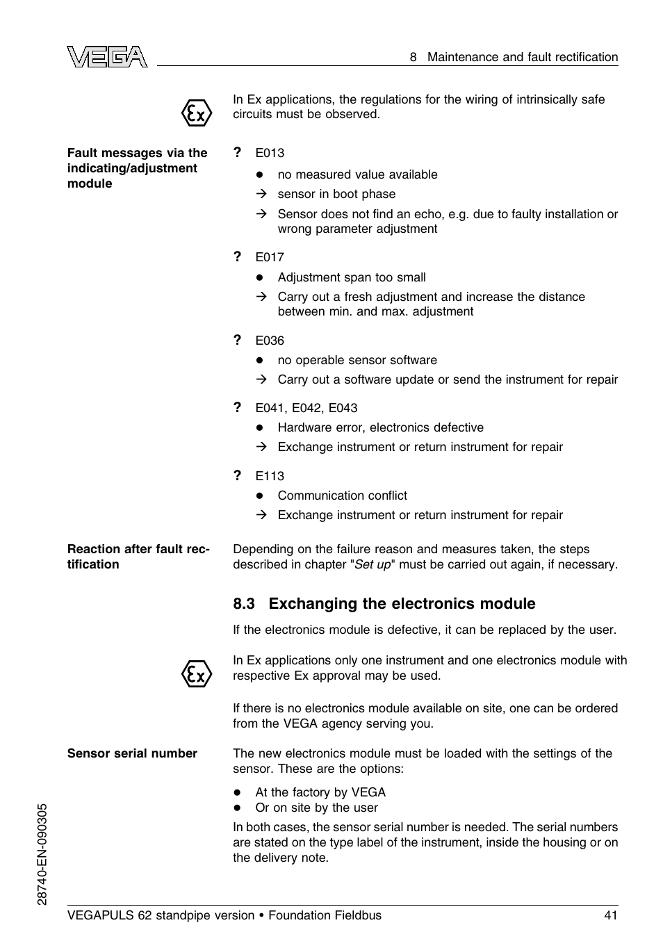 3 exchanging the electronics module | VEGA VEGAPULS 62 (≥ 2.0.0 - ≤ 3.8) standpipe ver. Foundation Fieldbus User Manual | Page 41 / 64