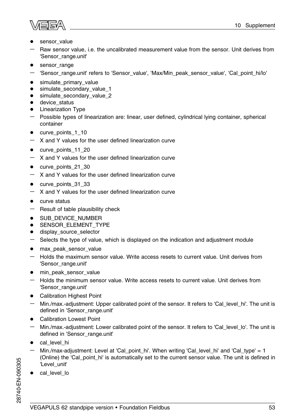 VEGA VEGAPULS 62 (≥ 2.0.0 - ≤ 3.8) standpipe ver. Foundation Fieldbus User Manual | Page 53 / 64