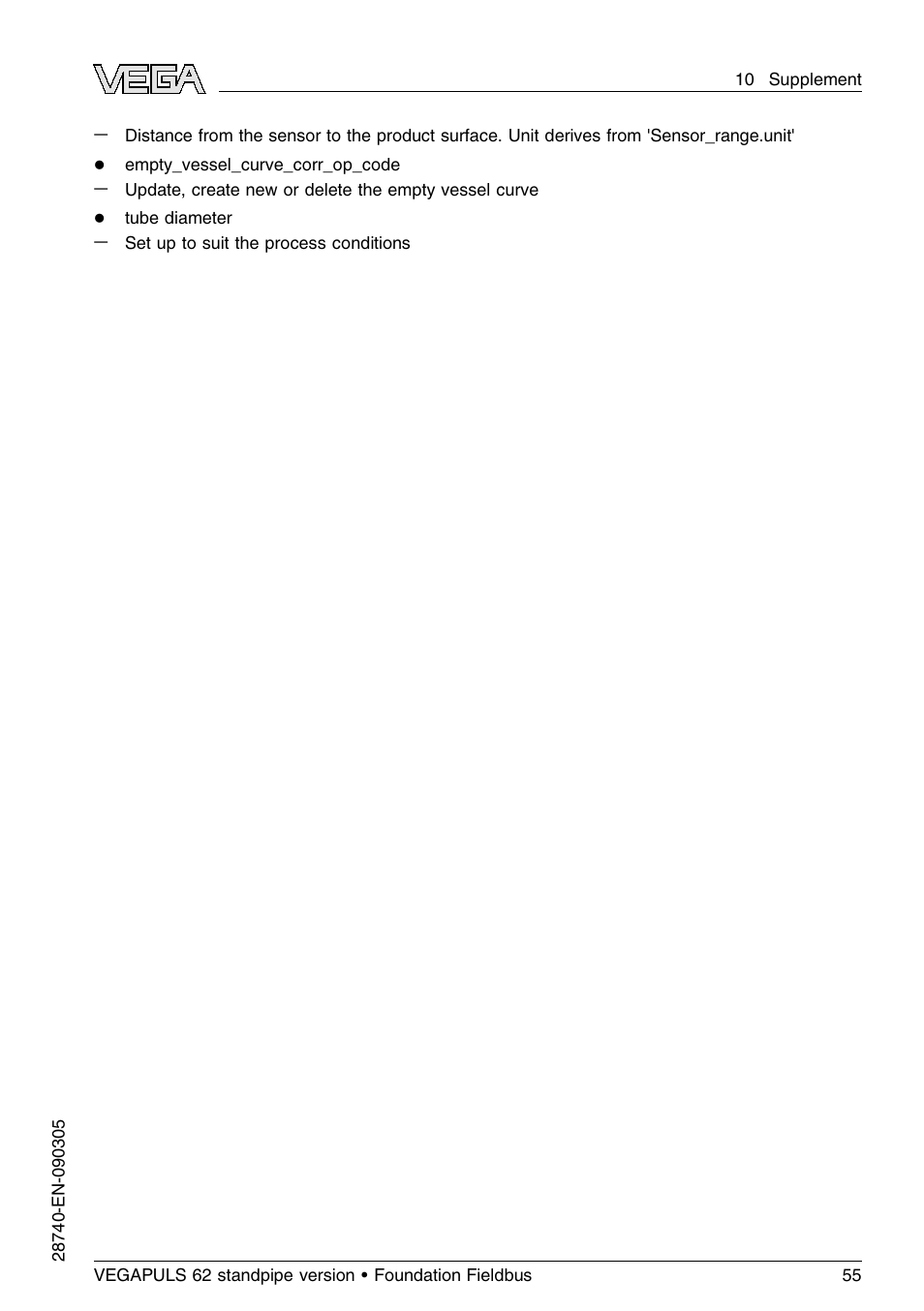 VEGA VEGAPULS 62 (≥ 2.0.0 - ≤ 3.8) standpipe ver. Foundation Fieldbus User Manual | Page 55 / 64