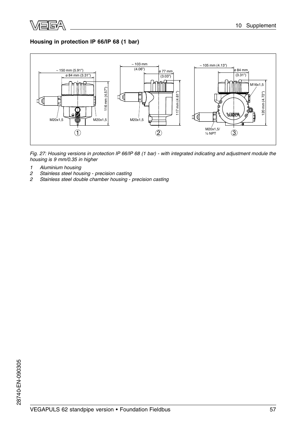 VEGA VEGAPULS 62 (≥ 2.0.0 - ≤ 3.8) standpipe ver. Foundation Fieldbus User Manual | Page 57 / 64
