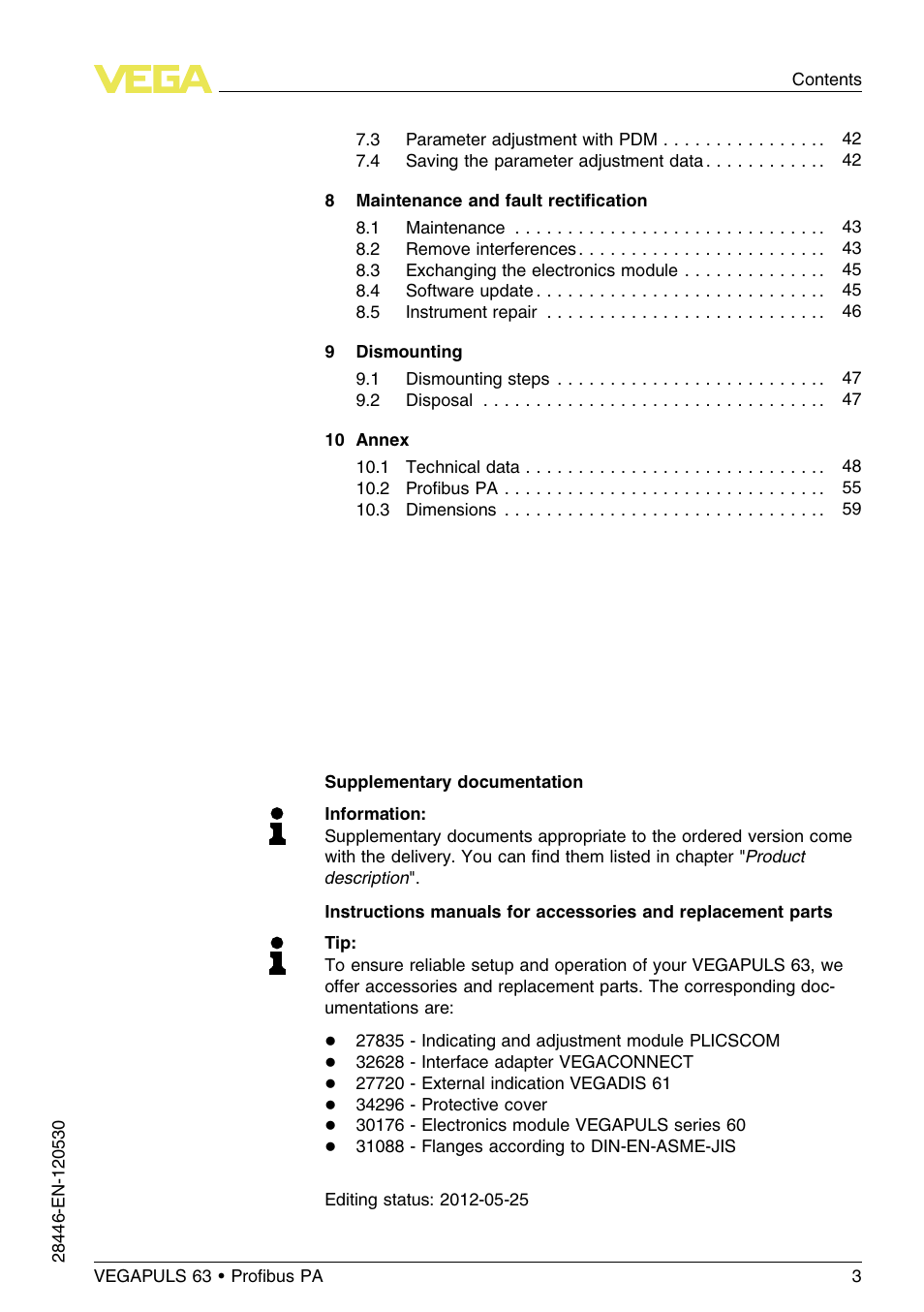 VEGA VEGAPULS 63 (≥ 2.0.0 - ≤ 3.8) Proﬁbus PA User Manual | Page 3 / 68