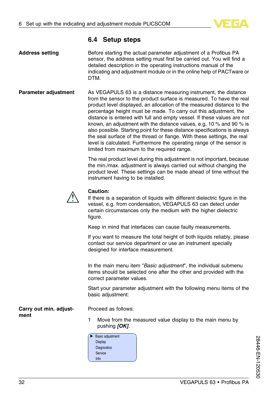 4 setup steps | VEGA VEGAPULS 63 (≥ 2.0.0 - ≤ 3.8) Proﬁbus PA User Manual | Page 32 / 68