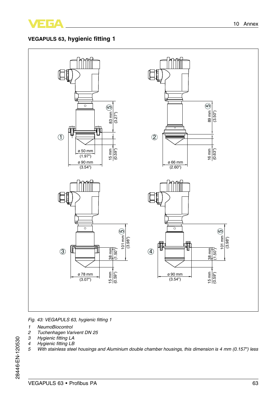 Hygienic ﬁtting 1 | VEGA VEGAPULS 63 (≥ 2.0.0 - ≤ 3.8) Proﬁbus PA User Manual | Page 63 / 68