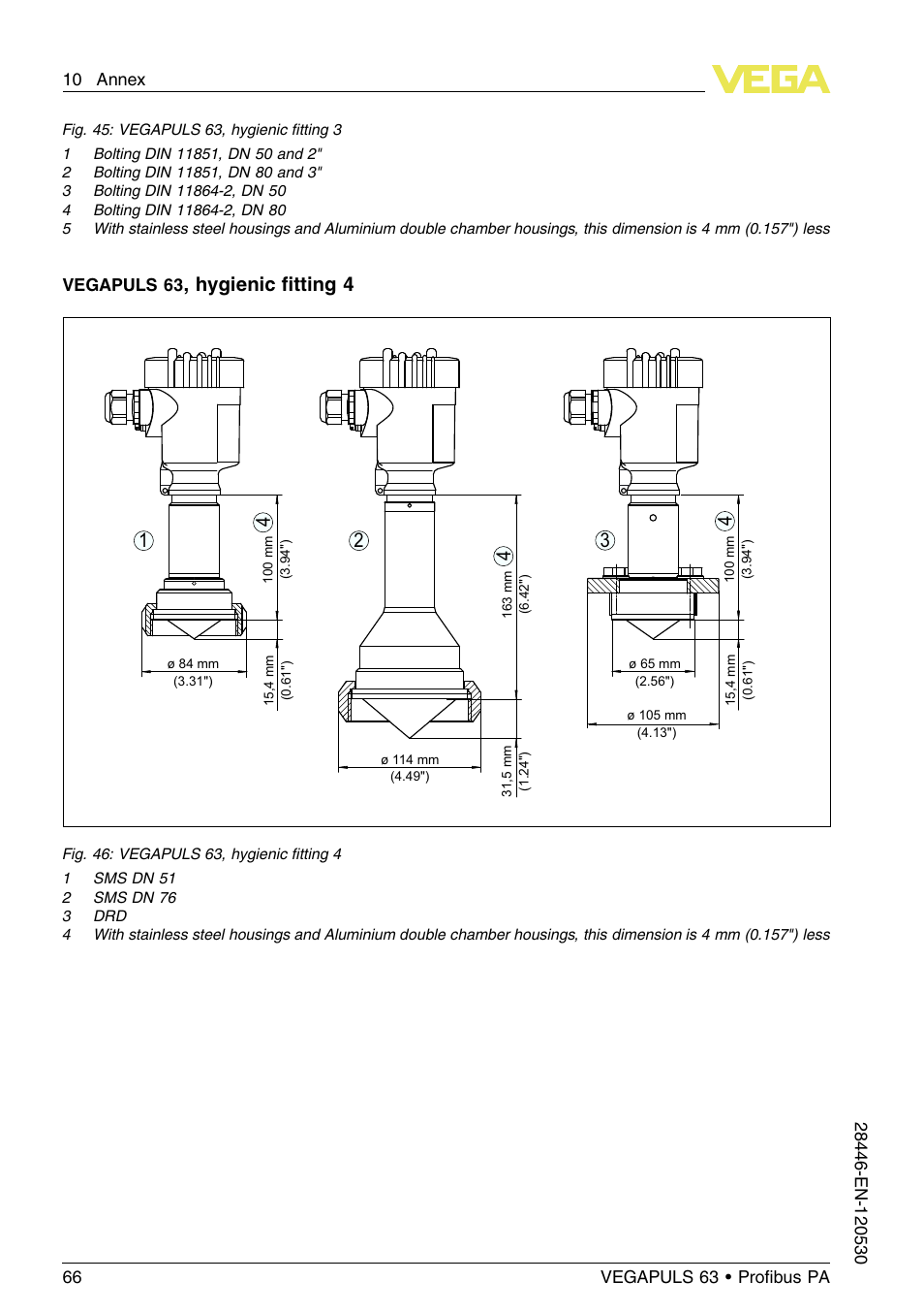 Hygienic ﬁtting 4 | VEGA VEGAPULS 63 (≥ 2.0.0 - ≤ 3.8) Proﬁbus PA User Manual | Page 66 / 68