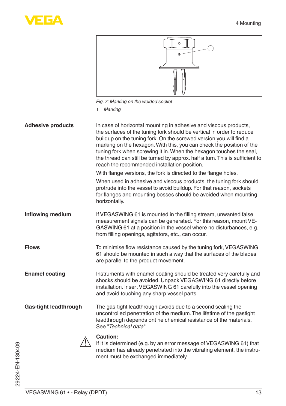 VEGA VEGASWING 61 - Relay (DPDT) User Manual | Page 13 / 36