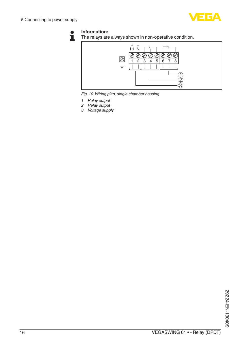 VEGA VEGASWING 61 - Relay (DPDT) User Manual | Page 16 / 36