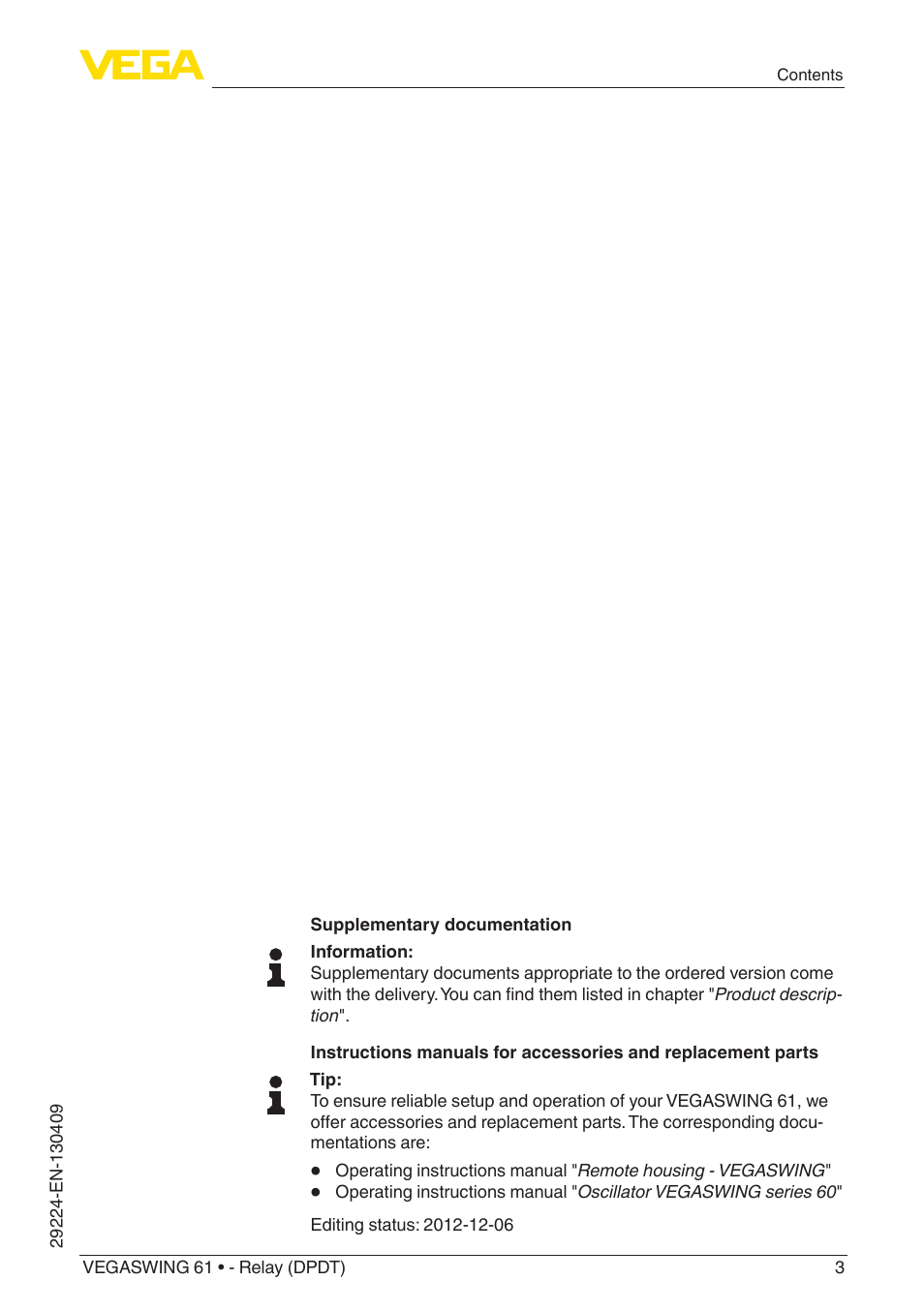 VEGA VEGASWING 61 - Relay (DPDT) User Manual | Page 3 / 36