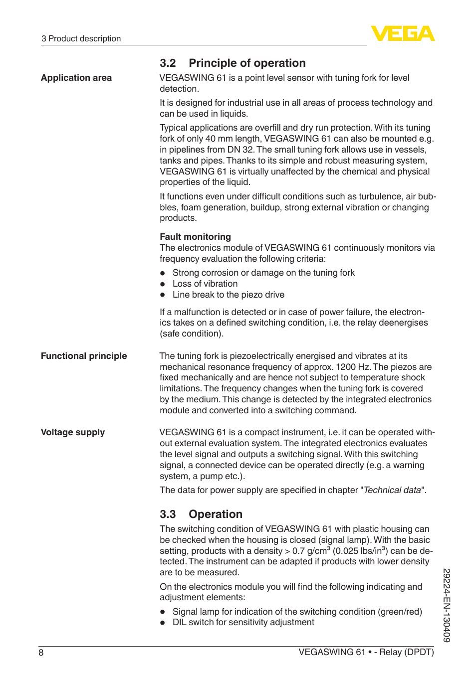 VEGA VEGASWING 61 - Relay (DPDT) User Manual | Page 8 / 36