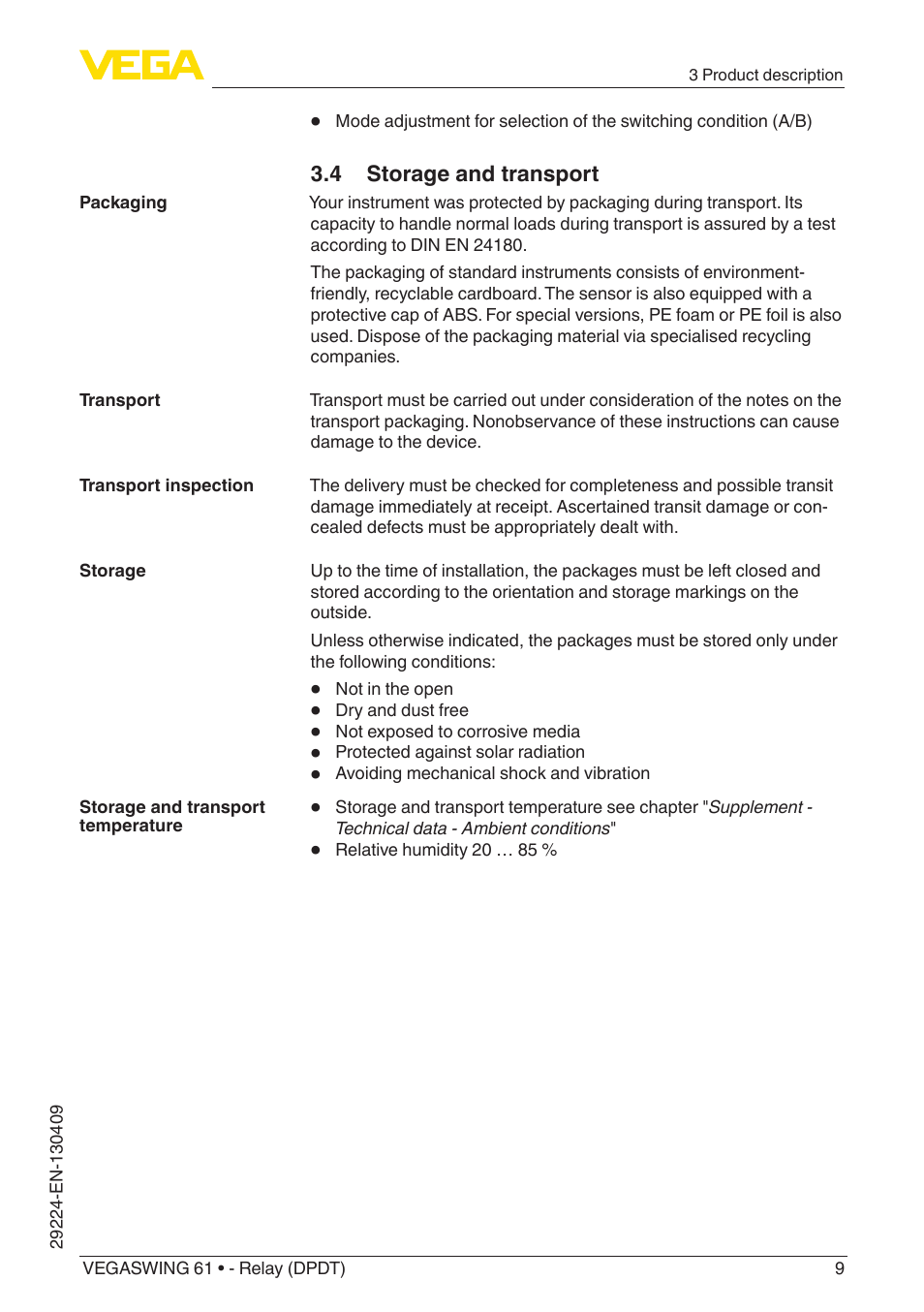 VEGA VEGASWING 61 - Relay (DPDT) User Manual | Page 9 / 36