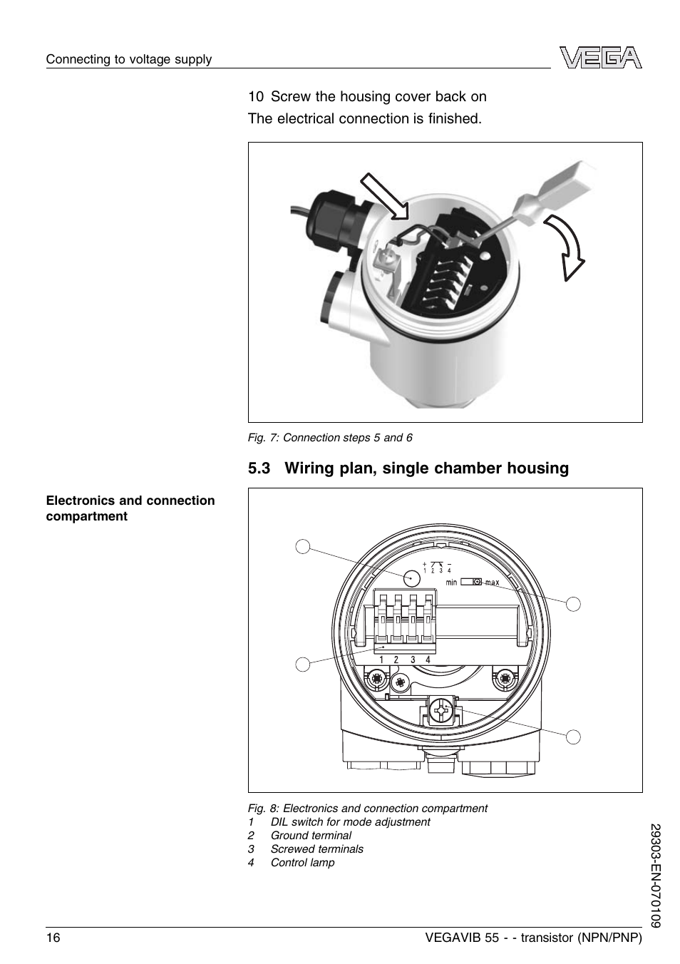 3 wiring plan, single chamber housing | VEGA VEGAVIB 55 - transistor (NPN-PNP) User Manual | Page 16 / 32