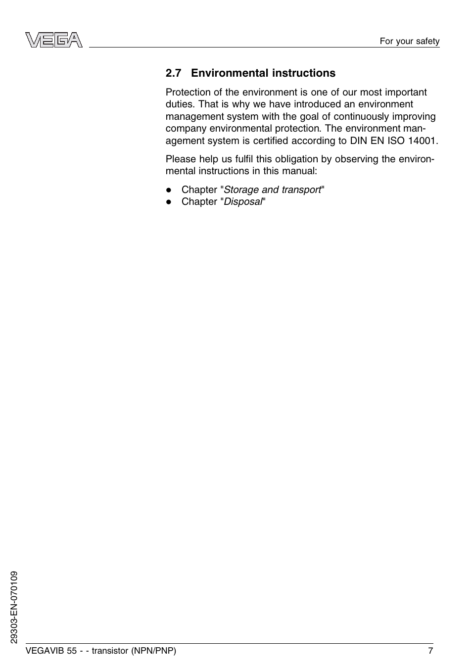 7 environmental instructions | VEGA VEGAVIB 55 - transistor (NPN-PNP) User Manual | Page 7 / 32