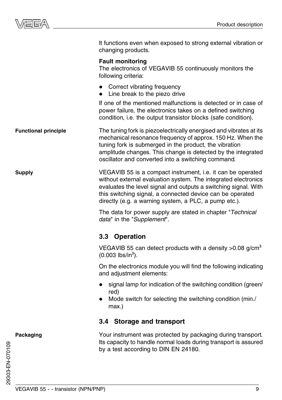 3 operation, 4 storage and transport | VEGA VEGAVIB 55 - transistor (NPN-PNP) User Manual | Page 9 / 32