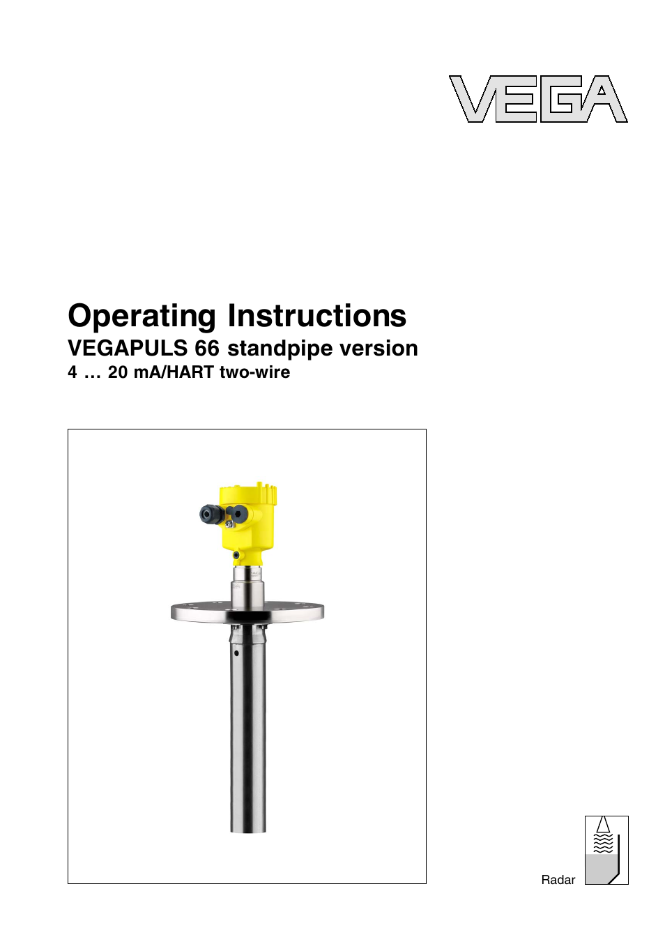 VEGA VEGAPULS 66 (≥ 2.0.0 - ≤ 3.8) standpipe ver. 4 … 20 mA_HART two-wire User Manual | 60 pages