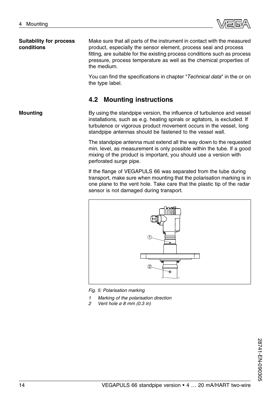 2 mounting instructions | VEGA VEGAPULS 66 (≥ 2.0.0 - ≤ 3.8) standpipe ver. 4 … 20 mA_HART two-wire User Manual | Page 14 / 60