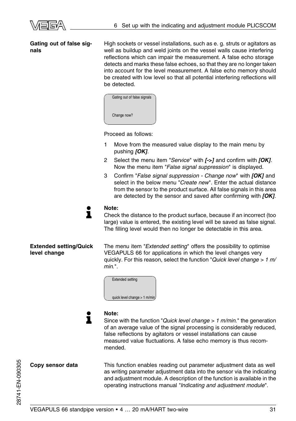 VEGA VEGAPULS 66 (≥ 2.0.0 - ≤ 3.8) standpipe ver. 4 … 20 mA_HART two-wire User Manual | Page 31 / 60