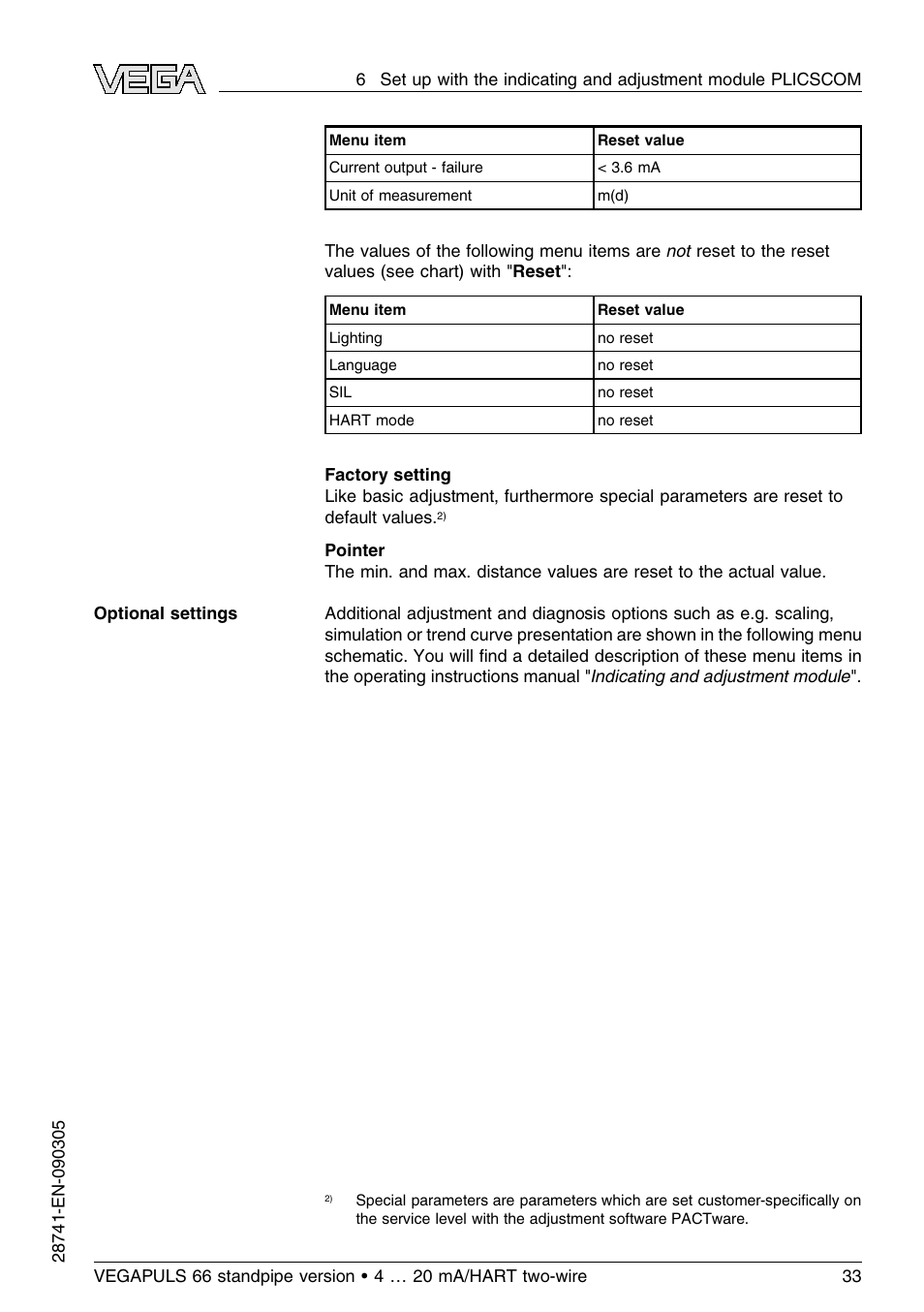 VEGA VEGAPULS 66 (≥ 2.0.0 - ≤ 3.8) standpipe ver. 4 … 20 mA_HART two-wire User Manual | Page 33 / 60