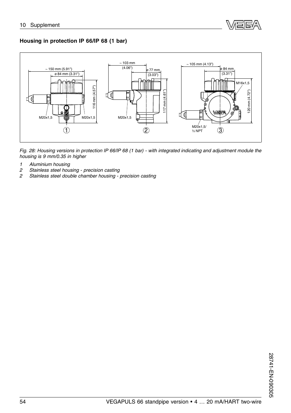 VEGA VEGAPULS 66 (≥ 2.0.0 - ≤ 3.8) standpipe ver. 4 … 20 mA_HART two-wire User Manual | Page 54 / 60