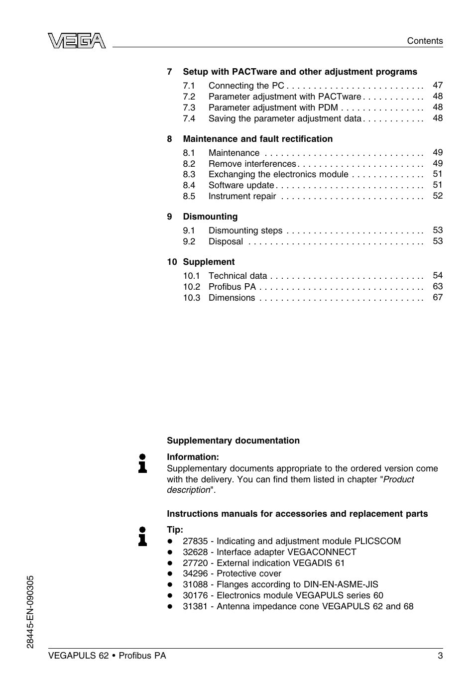 VEGA VEGAPULS 62 (≥ 2.0.0 - ≤ 3.8) Proﬁbus PA User Manual | Page 3 / 84