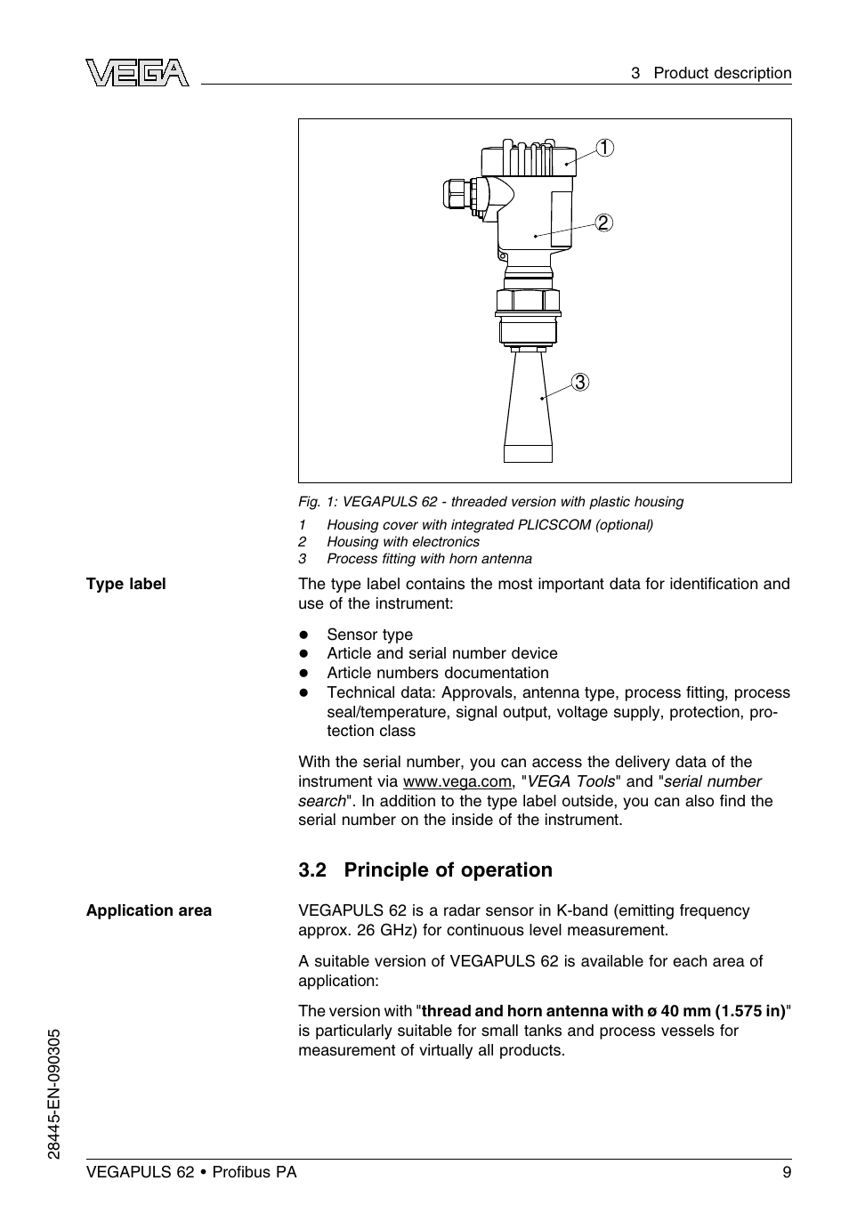 2 principle of operation | VEGA VEGAPULS 62 (≥ 2.0.0 - ≤ 3.8) Proﬁbus PA User Manual | Page 9 / 84