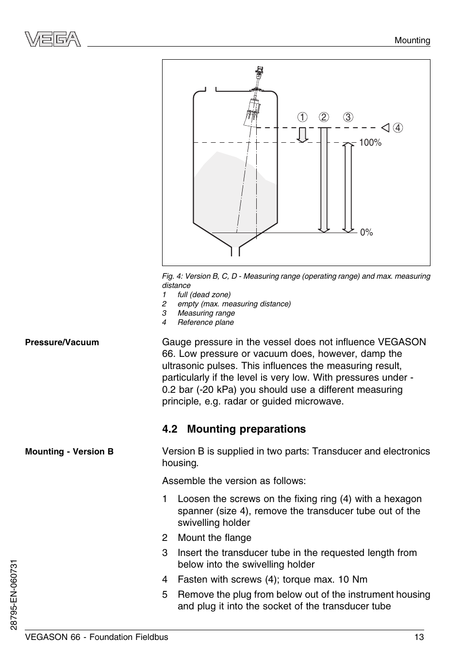 2 mounting preparations | VEGA VEGASON 66 Foundation Fieldbus User Manual | Page 13 / 60